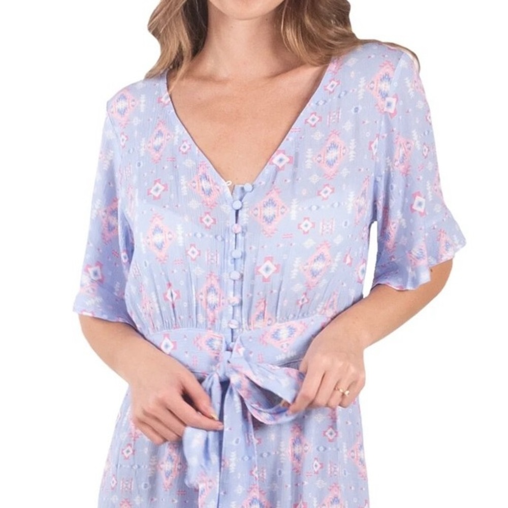 Simply Southern Light Blue and Pink Jumpsuit